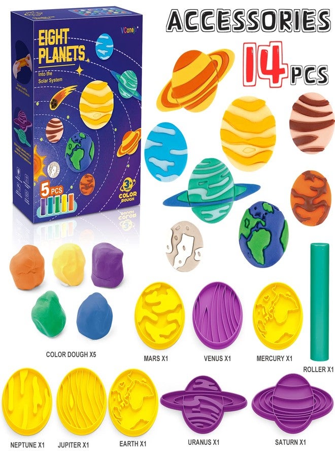 VConejo Color Dough Sets for Kids Ages 2-4, Planets Theme Color Dough Tool Set for Kids Ages 4-8, Color Dough Accessories Toys for Ages 5-7 Boys Girls Toddlers 14 Piece - Image 2